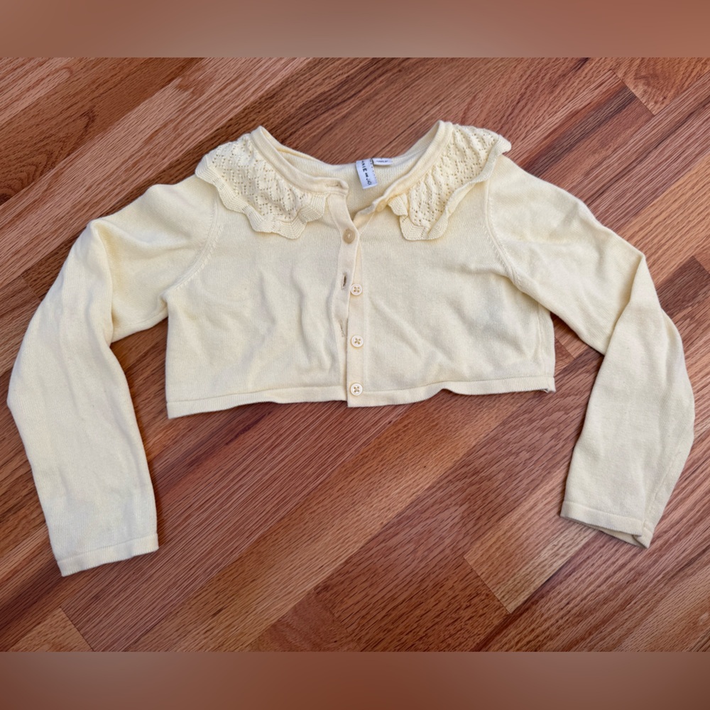 Janie and jack pale yellow summer cotton Button-Up Cardigan Lace Collar 4T girl